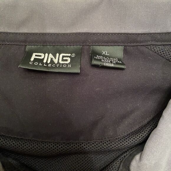 PING Jacket Men XL Black Gray Windbreaker Pullover Quarter Button Snap Golf - Picture 2 of 11
